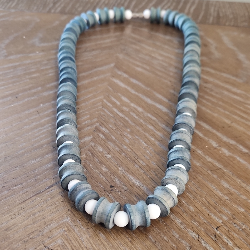 Green/Blue and White Beaded Necklace